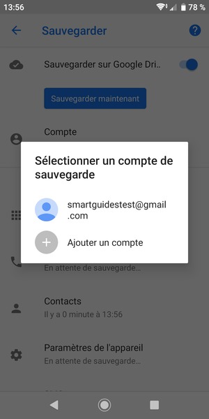 Sélectionnez votre compte de sauvegarde