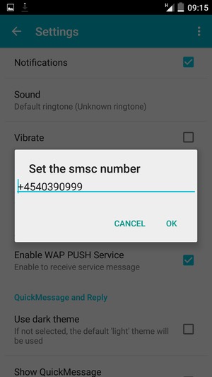 Enter the SMSC number and select OK