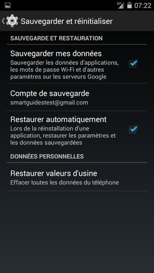 Sélectionnez Compte de sauvegarde