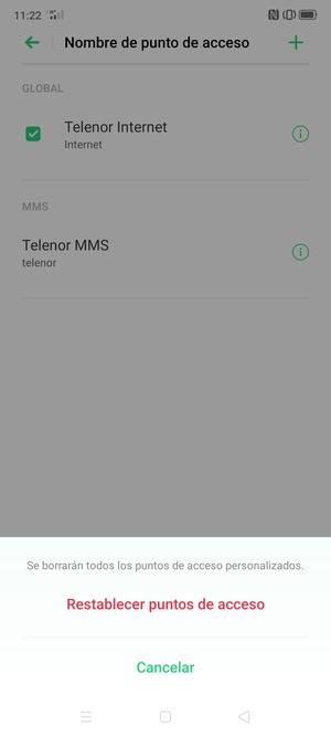 Seleccione Restablecer puntos de acceso