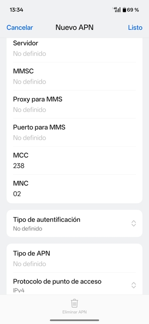Desplácese hacia abajo e introduzca la información de Internet
