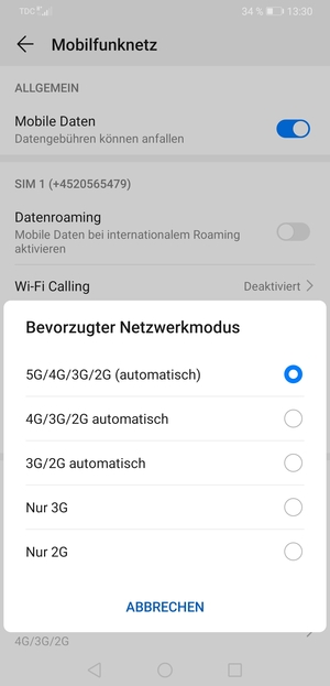 Wählen Sie die gewünschte Option