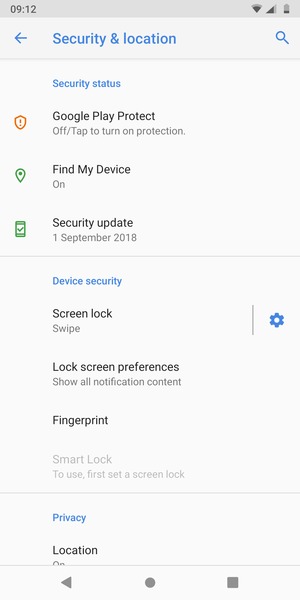 To activate your screen lock, go to the Security & location menu and select Screen lock