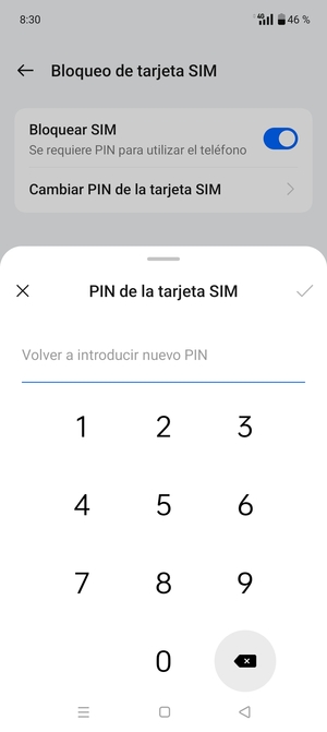 Confirme su nuevo PIN de tarjeta SIM y seleccione Aceptar