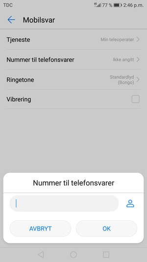 Skriv inn Nummer til telefonsvarer og velg OK