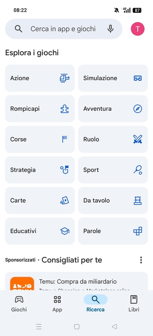 Seleziona la barra di ricerca