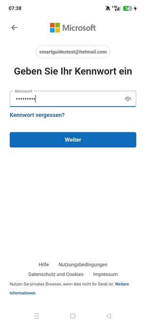 Geben Sie Ihre Passwort ein und wählen Sie Weiter