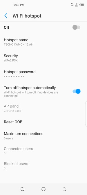 Select Hotspot password