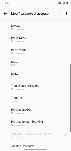 Scorri verso il basso e inserisci le informazioni degli MMS