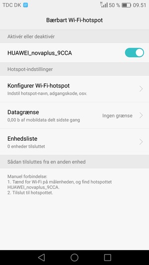 Din telefon er nu sat op til brug som modem
