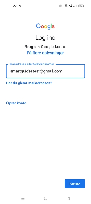 Indtast din Gmail adresse og vælg Næste