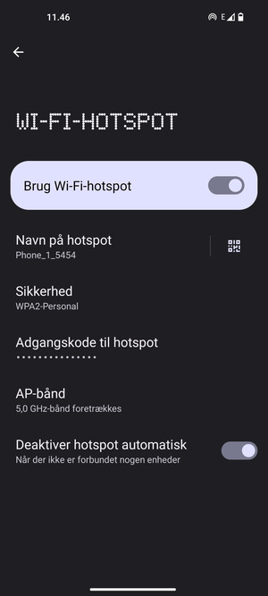 Din telefon er nu sat op til brug som modem