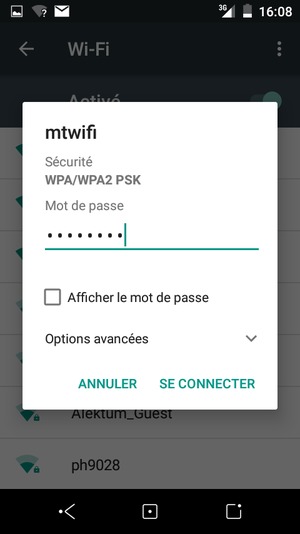 Saisissez le mot de passe du Wi-Fi et sélectionnez SE CONNECTER
