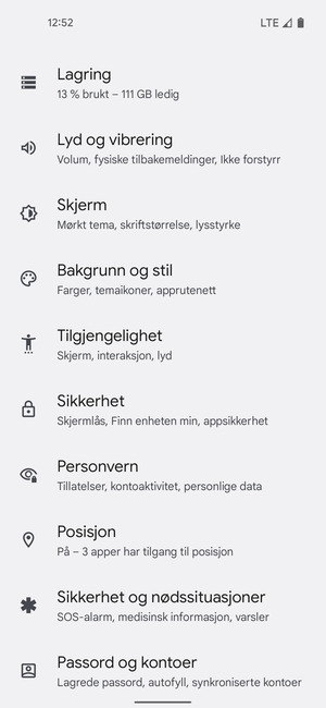 Bla til og velg Sikkerhet