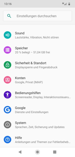 Scrollen Sie und wählen Sie Konten