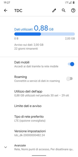 Per modificare la rete, in presenza di problemi, seleziona Avanzate