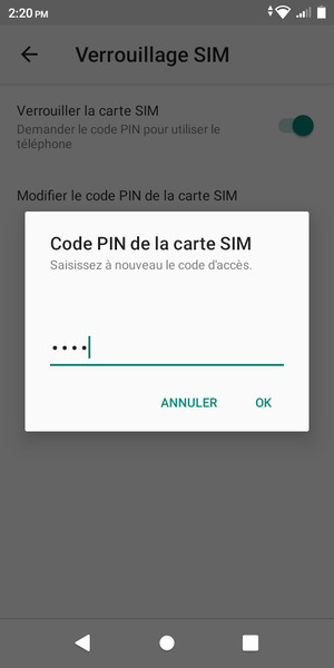 Veuillez confirmer votre nouveau code PIN de la carte SIM et sélectionner OK