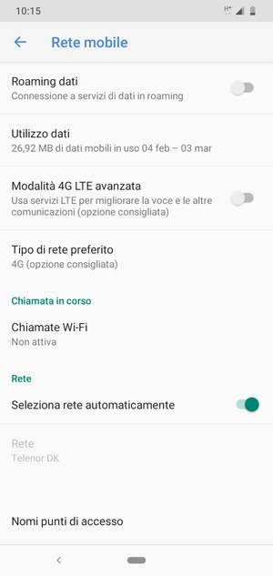 Disattiva Seleziona rete automaticamente