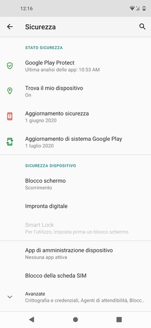Per attivare il blocco dello schermo, vai al menu Sicurezza e seleziona Blocco schermo