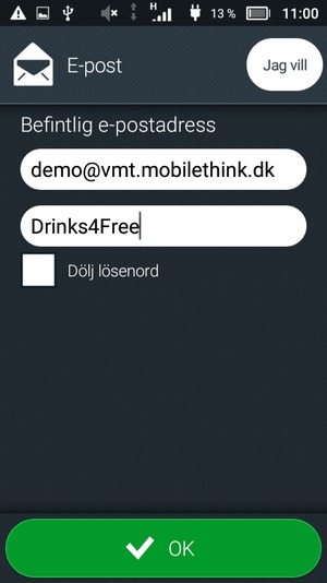 Ange din e-postadress och lösenord. Välj OK