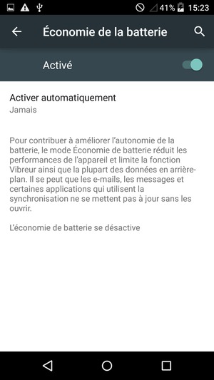 Activer le Économie de la batterie