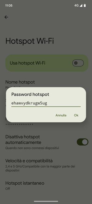 Inserisci una password dell'hotspot Wi-Fi di almeno 8 caratteri e seleziona OK