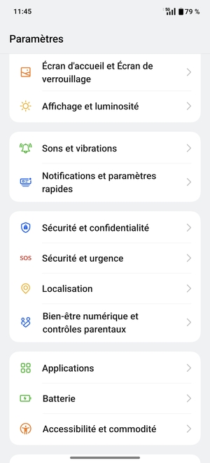Faites défiler et sélectionnez Sécurité et confidentialité
