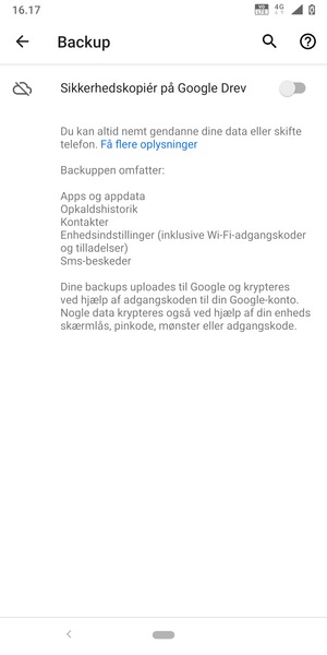 Aktiver Sikkerhedskopiér på Google Drev