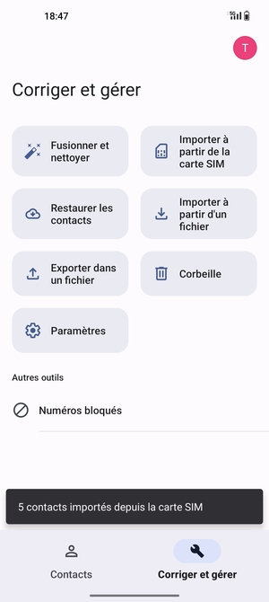 Vos contacts vont être enregistrés sur votre compte Google et dans votre téléphone lors de la prochaine synchronisation de Google.