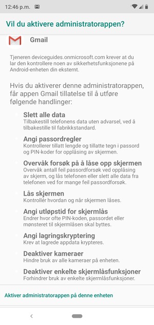 Bla til og velg Aktiver administratorappen på denne enheten