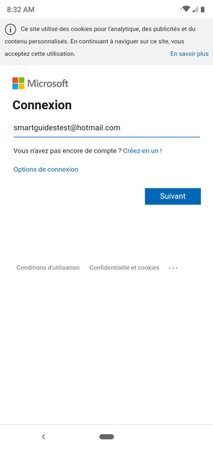 Saisissez votre adresse e-mail et sélectionnez Suivant
