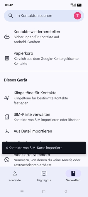 Ihre Kontakte werden in Ihrem Google Konto gespeichert und auf Ihrem Handy gespeichert, wenn Google das nächste Mal synchronisiert wird.