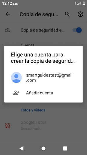 Seleccione su cuenta de copia de seguridad