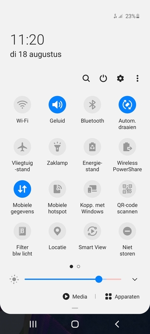 Selecteer de v knop