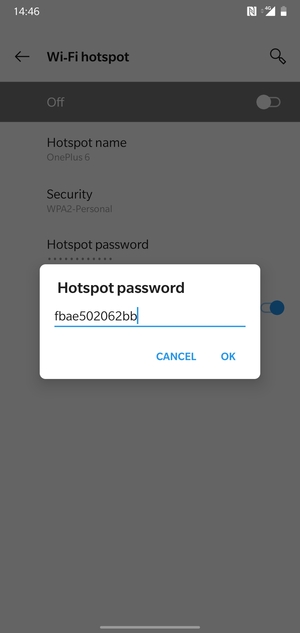 Enter a Wi-Fi hotspot password of at least 8 characters and select OK