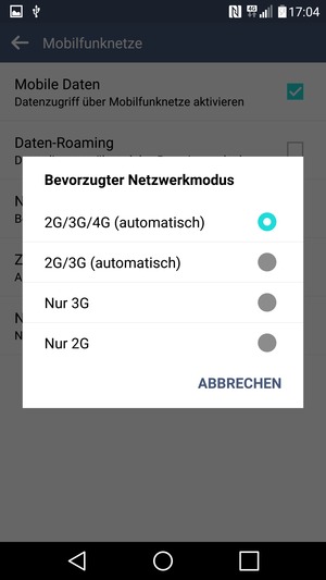Wählen Sie die gewünschte Option