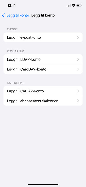 Velg Legg til CardDAV-konto