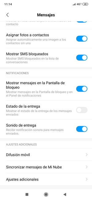 Desplácese  y seleccione Ajustes adicionales