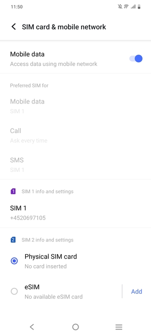 Select  SIM 1 or SIM 2