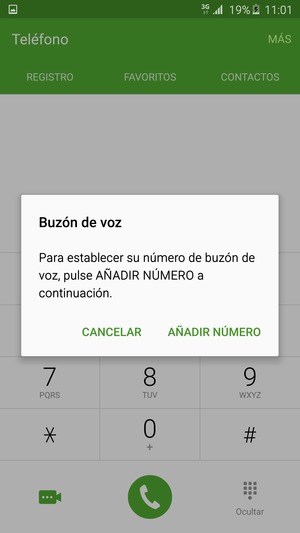 Si el correo de voz no está configurado, seleccione AÑADIR NÚMERO