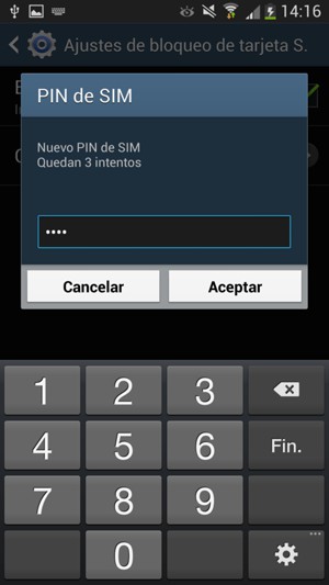 Introduzca su Nuevo PIN de SIM y seleccione Aceptar