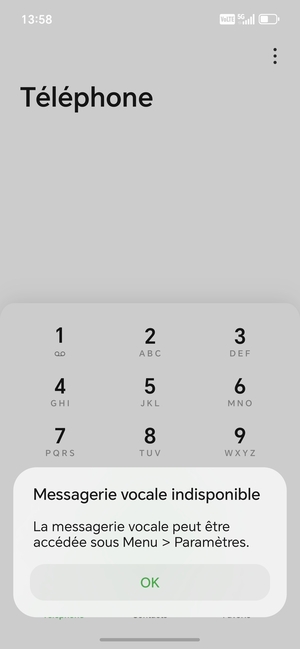 Si votre messagerie vocale n'est pas configurée, sélectionnez OK