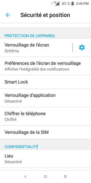 Pour modifier le code PIN de la carte SIM, revenez au menu Sécurité et position, faites défiler et sélectionnez Verrouillage de la SIM