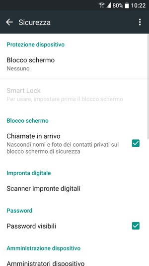 Seleziona Blocco schermo