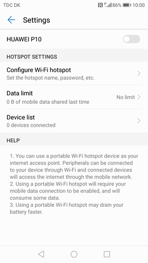 Select Configure Wi-Fi hotspot
