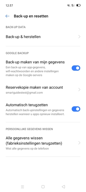 Selecteer Reservekopie maken van account
