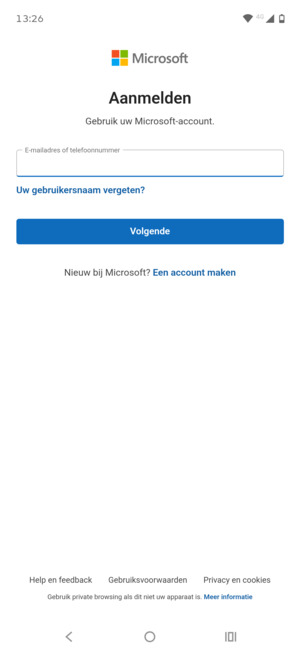 Voer uw e-mailadres in en selecteer Volgende