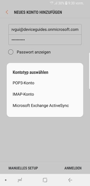 Wählen Sie Microsoft Exchange ActiveSync