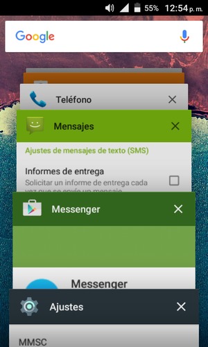 Seleccione el icono X para cerrar todas las aplicaciones en ejecución