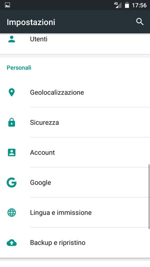 Scorri e seleziona Account